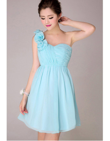 Custom One Shoulder Short Chiffon Empire Bridesmaid Dresses