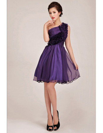 Affordable One Shoulder Short A-Line Ruffle Bridesmaid Dresses