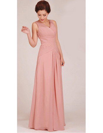 Sheath V-Neck Floor Length Chiffon Bridesmaid Dresses for Summer