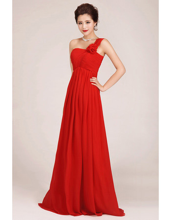 Custom One Shoulder Floor Length Chiffon Empire Bridesmaid Dresses