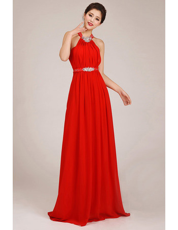 Affordable Halter Column Chiffon Floor Length Bridesmaid Dresses