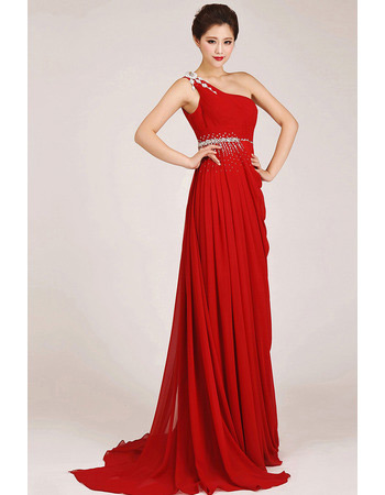 Custom One Shoulder Chiffon Sheath Sweep Train Bridesmaid Dresses