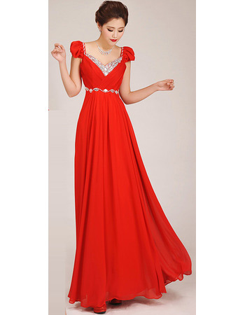 Custom Cap Sleeves A-Line Chiffon Floor Length Bridesmaid Dresses