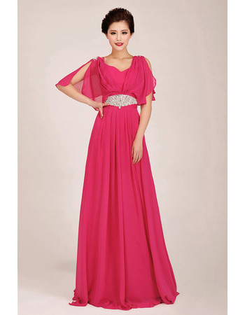 Inexpensive Cap Sleeves Chiffon Sweep Train A-Line Bridesmaid Dresses