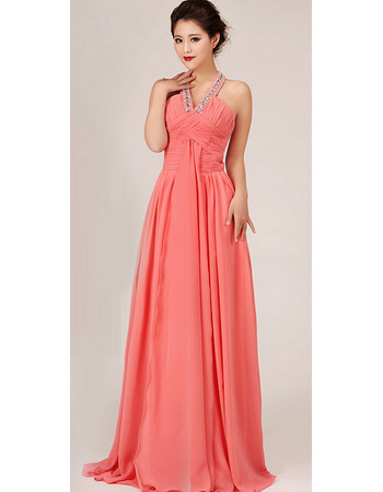 Custom Sexy Halter Chiffon Sweep Train A-Line Bridesmaid Dresses