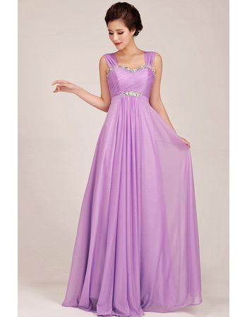 Affordable Chiffon Empire Straps Floor Length Bridesmaid Dresses