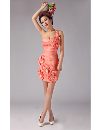 Discount One Shoulder Sheath/ Column Short Satin Cocktail Dresses