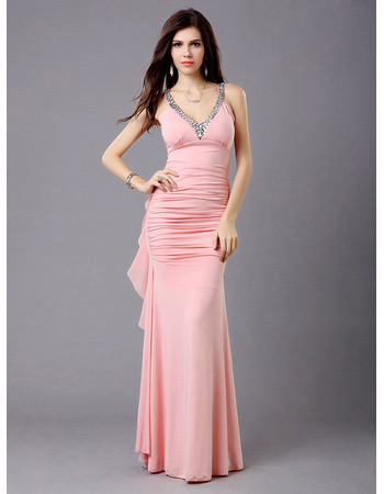 Sexy Sheath Chiffon V-Neck Floor Length Evening Dresses for Prom