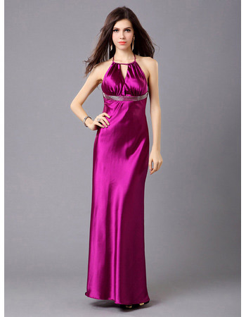 Sexy Halter Column/ Sheath Satin Floor Length Evening Dresses