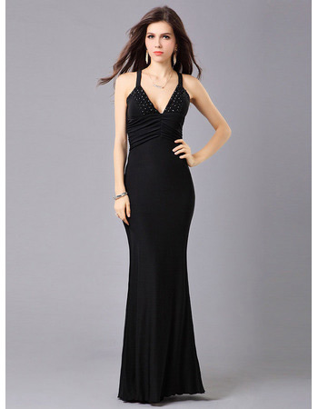 Sheath/ Column V-Neck Chiffon Floor Length Evening Dresses for Prom