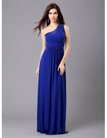 Affordable One Shoulder Chiffon Column Floor Length Evening Dresses