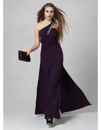 One Shoulder Satin Sheath/ Column Floor Length Evening Dresses for Prom