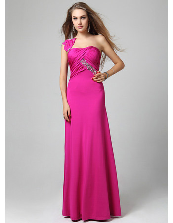 Custom One Shoulder Sheath/ Column Floor Length Satin Evening Dresses