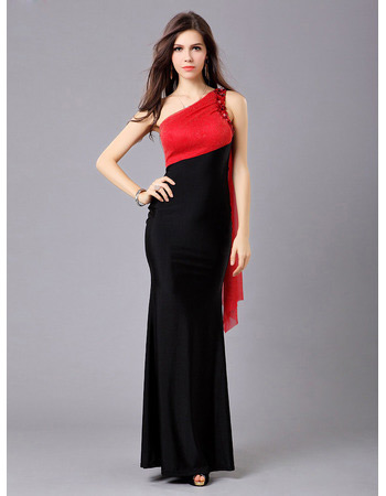 Inexpensive Mermaid One Shoulder Floor Length Satin Evening Dresses