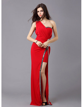 Custom Sexy One Shoulder Sheath Floor Length Satin Evening Dresses