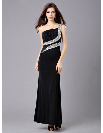 One Shoulder Sheath Satin Ankle Length Evening Dresses for Prom