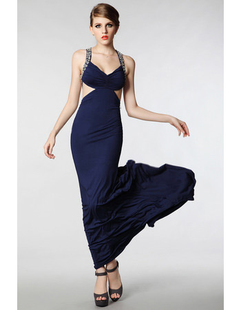 Custom Sexy and Chic Sheath Straps Satin Sweep Train Evening Dresses