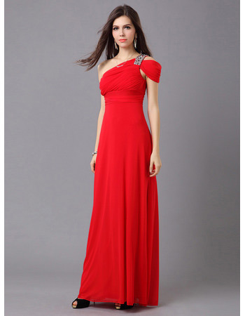 Inexpensive One Shoulder Chiffon Floor Length Sheath Evening Dresses