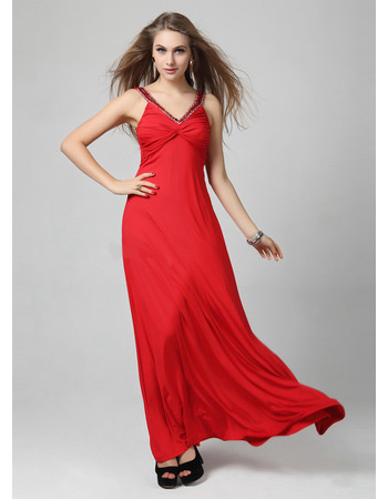 Affordable Sexy V-Neck Satin Sheath Floor Length Evening Dresses