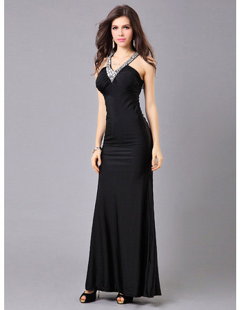 Sexy Inexpensive V-Neck Sheath Satin Ankle Length Evening Dresses