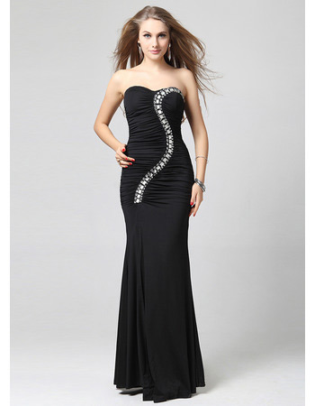 Sheath Sweetheart Floor Length Satin Black Evening Dresses for Prom