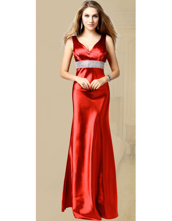 Custom Sexy V-Neck Sheath Taffeta Floor Length Evening Dresses