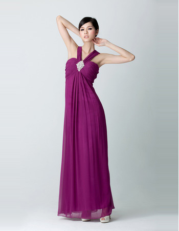 Custom Sexy Empire V-Neck Chiffon Floor Length Evening Dresses