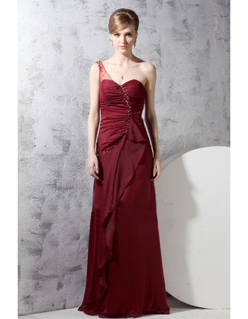 Custom One Shoulder Chiffon Floor Length Sheath Evening Dresses