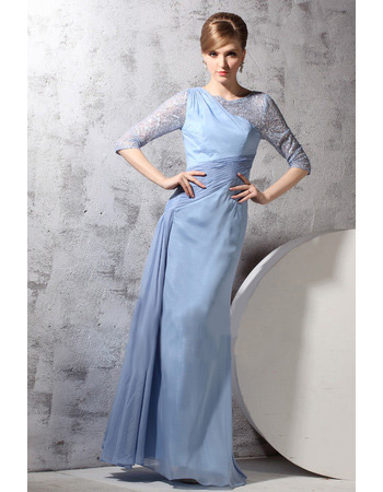 Long Sleeves Chiffon One Shoulder Floor Length Evening Dresses