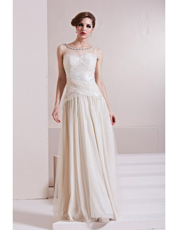 Chiffon Tulle A-Line Floor Length Bateau Evening Dresses for Prom