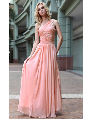 Custom One Shoulder Chiffon Floor Length Sheath Evening Dresses