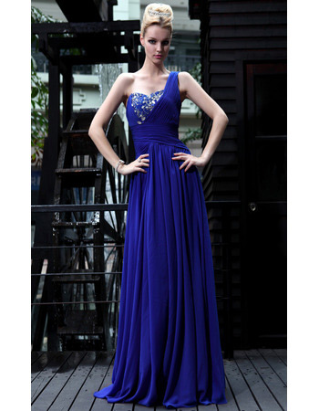 Discount One Shoulder Chiffon Sheath Floor Length Evening Dresses