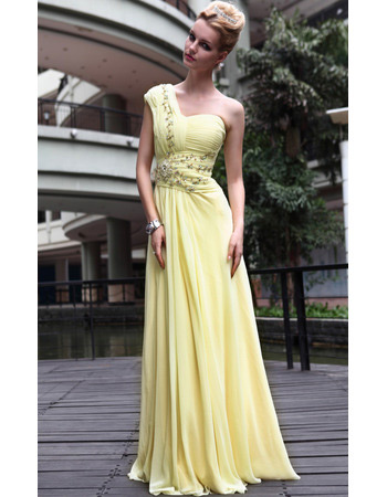 Sexy One Shoulder Chiffon Sheath Floor Length Evening Dresses