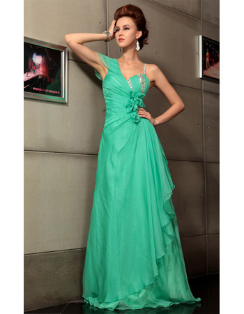 One Shoulder Chiffon Sheath Long Evening Dresses for Prom