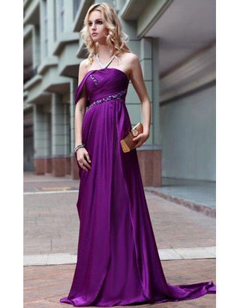 Custom Strapless Sheath/ Column Satin Sweep Train Evening Dresses