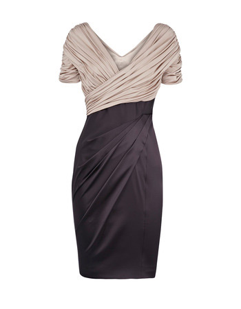 Pleated Short Sleeves V-Neck Short Mother of the Bride/ Groom Dresses