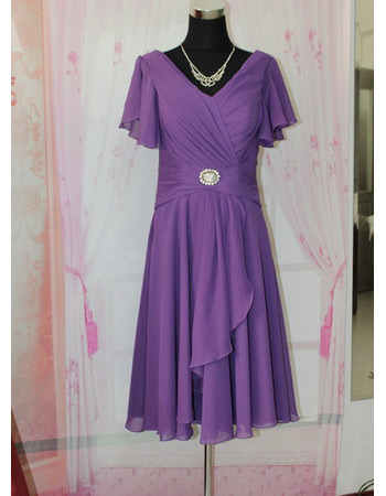 Chiffon Short Cap Sleeves V-Neck Mother of the Bride/ Groom Dresses