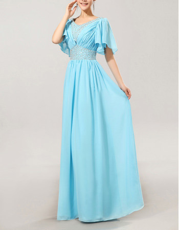 Cap Sleeves Chiffon V-Neck Long Mother of the Bride/ Groom Dresses