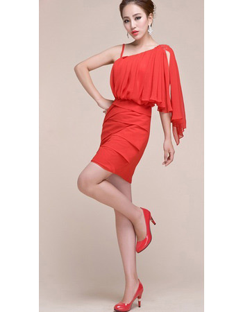 Affordable One Shoulder Short Chiffon Homecoming/ Cocktail Dresses