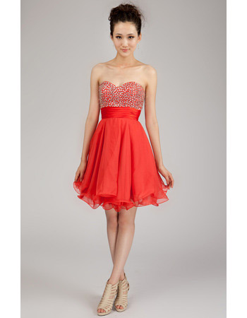 Discount A-Line Sweetheart Short Chiffon Beaded Homecoming Dresses