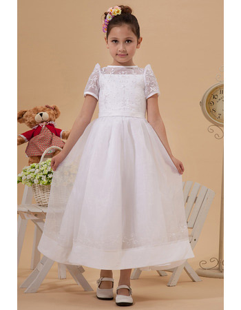 Lovely Cap Sleeves Organza Ankle Length First Communion Dresses