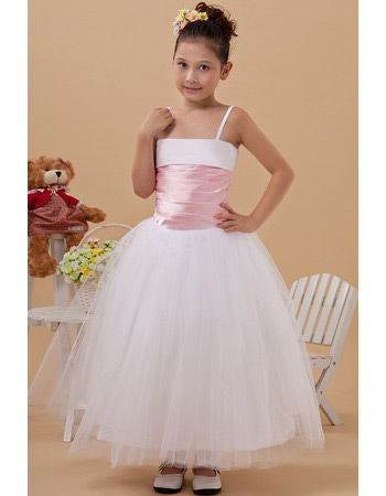 Affordable Ball Gown Spaghetti Straps Tulle First Communion Dresses