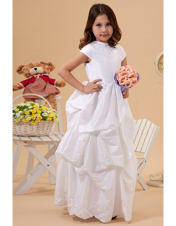 Custom Cute Short Sleeves Pick-Up Taffeta First Communion Dresses