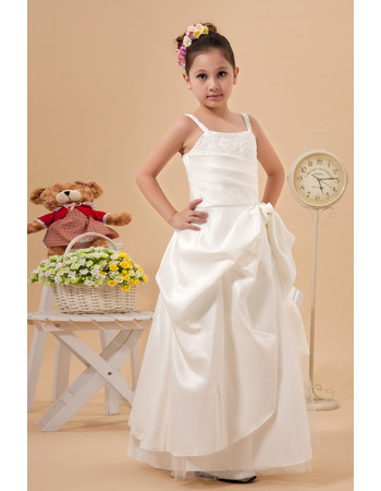 Spaghetti Straps Satin Floor Length First Communion Dresses