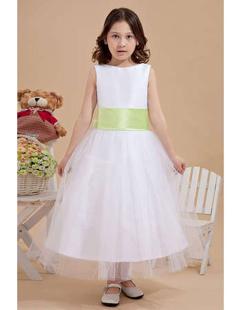 Affordable Tea Length Tulle First Communion Dresses with Sashes