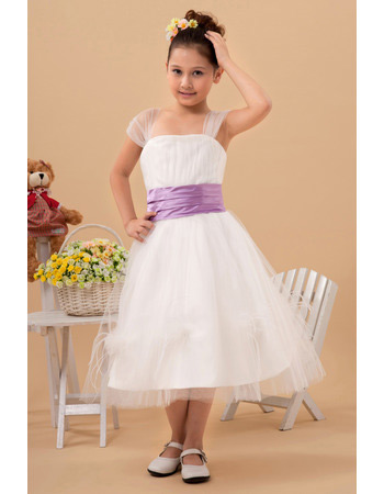 Lovely Tea Length Organza First Communion Dresses with Sashes