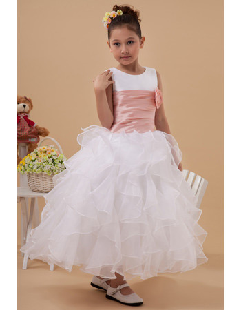 Custom Ruffle Layered Skirt Tea Length Organza First Communion Dresses