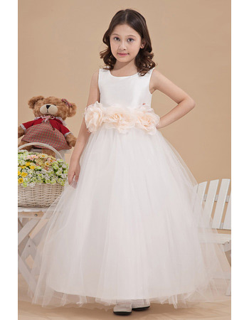 Custom Ball Gown Satin First Communion Dresses with 3D Flowers