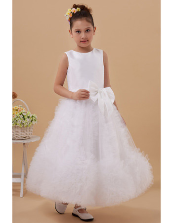 Stunning Ruffle Ankle Length Satin A-Line First Communion Dresses