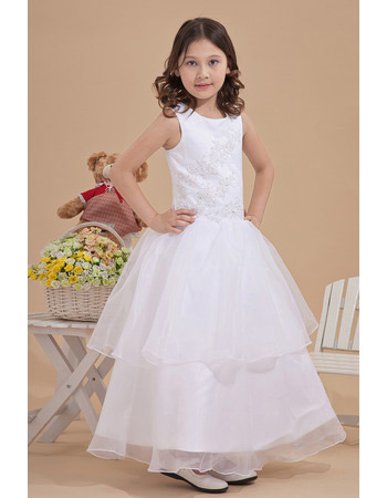 Layered Skirt Ball Gown Satin Ankle Length First Communion Dresses